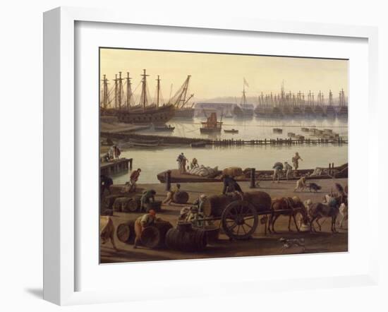 Loading of Goods from Boats to Wagons, Detail from the Port of Toulon-Claude Joseph Vernet-Framed Giclee Print