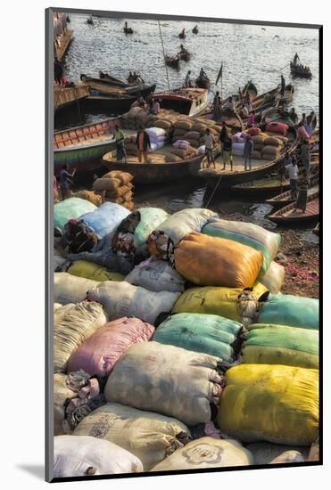 Loading sacks onto ferry boats on Buriganga River at Sadarghat, Dhaka, Bangladesh-Keren Su-Mounted Photographic Print