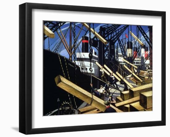 Loading Timber, Southampton Docks, 1916-17-Christopher Richard Wynne Nevinson-Framed Giclee Print