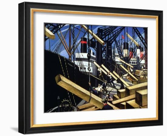 Loading Timber, Southampton Docks, 1916-17-Christopher Richard Wynne Nevinson-Framed Giclee Print