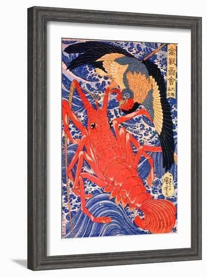 Lobster and Bird-Kuniyoshi Utagawa-Framed Giclee Print