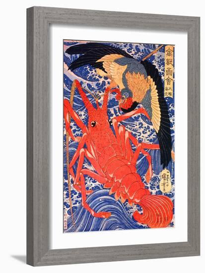 Lobster and Bird-Kuniyoshi Utagawa-Framed Giclee Print