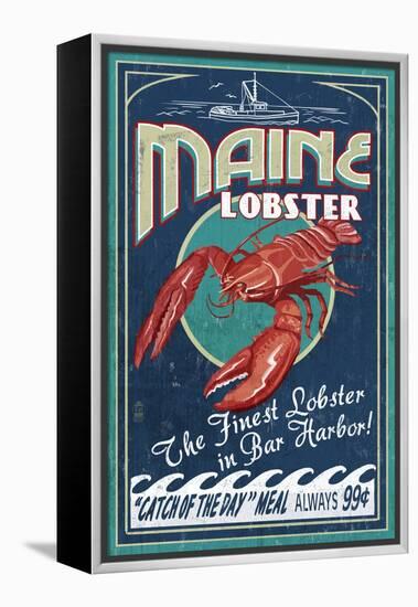 Lobster - Bar Harbor, Maine-Lantern Press-Framed Stretched Canvas
