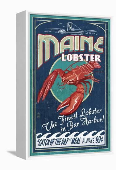 Lobster - Bar Harbor, Maine-Lantern Press-Framed Stretched Canvas