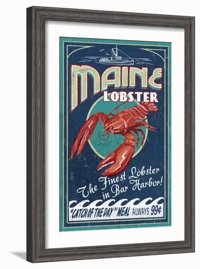 Lobster - Bar Harbor, Maine-Lantern Press-Framed Art Print