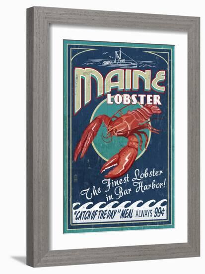 Lobster - Bar Harbor, Maine-Lantern Press-Framed Art Print