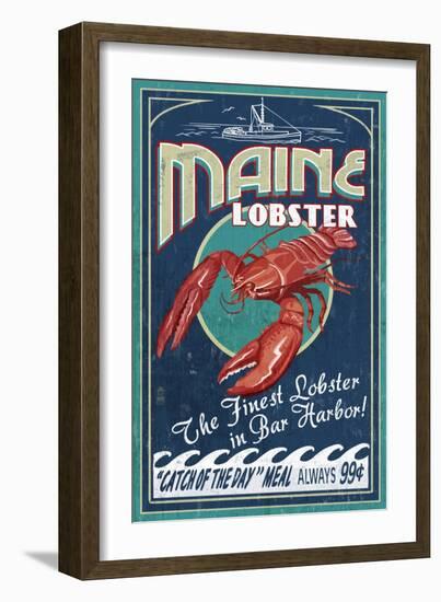 Lobster - Bar Harbor, Maine-Lantern Press-Framed Art Print