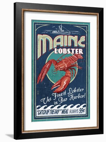 Lobster - Bar Harbor, Maine-Lantern Press-Framed Art Print