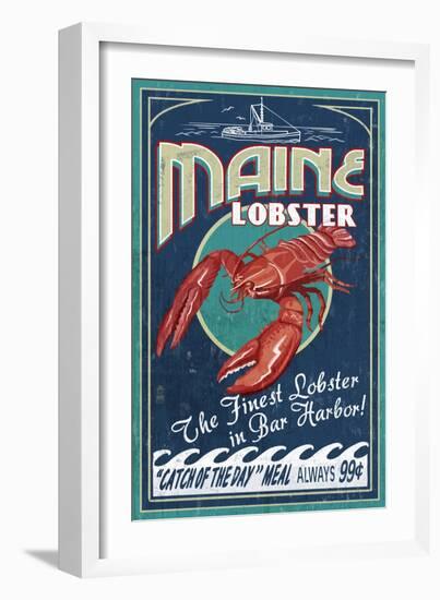 Lobster - Bar Harbor, Maine-Lantern Press-Framed Art Print