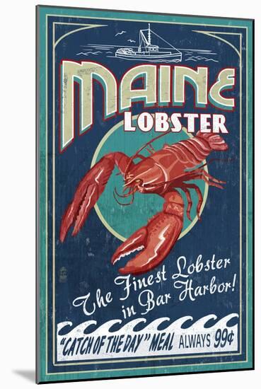 Lobster - Bar Harbor, Maine-Lantern Press-Mounted Art Print