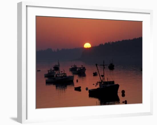 Lobster Boats in Harbor at Sunrise, Stonington, Maine, USA-Joanne Wells-Framed Photographic Print