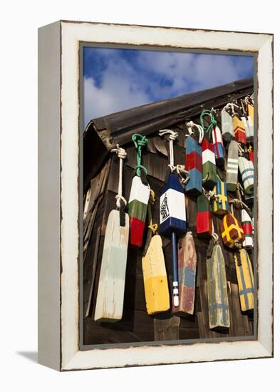 Lobster Buoys, Gloucester, Massachusetts, USA-Walter Bibikow-Framed Premier Image Canvas