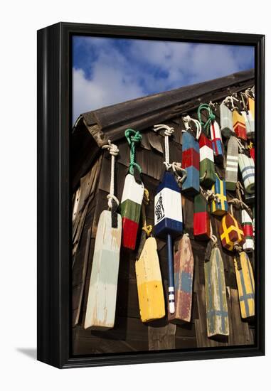 Lobster Buoys, Gloucester, Massachusetts, USA-Walter Bibikow-Framed Premier Image Canvas