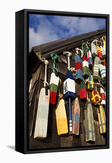 Lobster Buoys, Gloucester, Massachusetts, USA-Walter Bibikow-Framed Premier Image Canvas