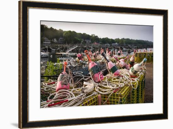 Lobster buoys, Lobster Cove, Annisquam, Cape Ann, Essex County, Massachusetts, USA-null-Framed Photographic Print