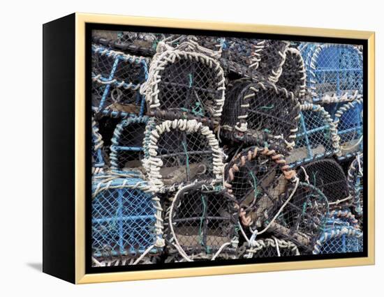 Lobster Pots in Fishing Harbour at Loguivy, Cote De Granit Rose, Cotes d'Armor, Brittany, France-David Hughes-Framed Premier Image Canvas