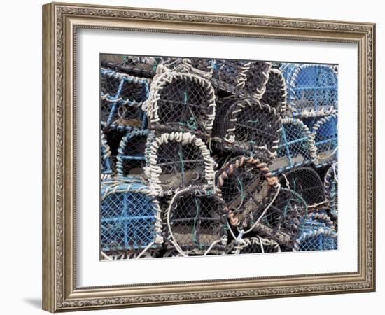 Lobster Pots in Fishing Harbour at Loguivy, Cote De Granit Rose, Cotes d'Armor, Brittany, France-David Hughes-Framed Photographic Print