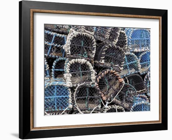 Lobster Pots in Fishing Harbour at Loguivy, Cote De Granit Rose, Cotes d'Armor, Brittany, France-David Hughes-Framed Photographic Print