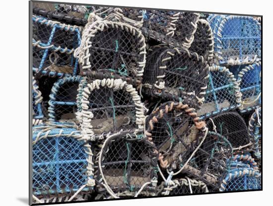 Lobster Pots in Fishing Harbour at Loguivy, Cote De Granit Rose, Cotes d'Armor, Brittany, France-David Hughes-Mounted Photographic Print
