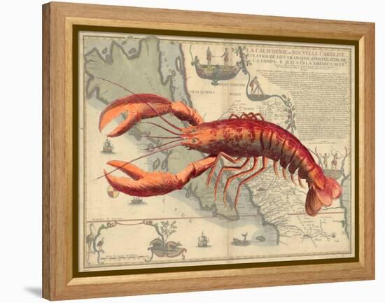 Lobster print on Nautical Map-Fab Funky-Framed Stretched Canvas