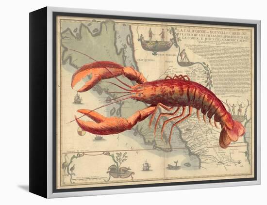 Lobster print on Nautical Map-Fab Funky-Framed Stretched Canvas