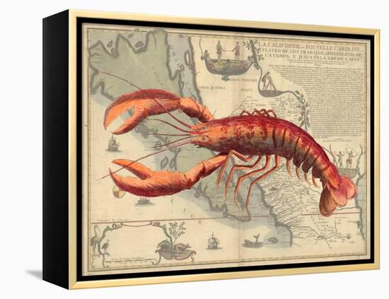 Lobster print on Nautical Map-Fab Funky-Framed Stretched Canvas