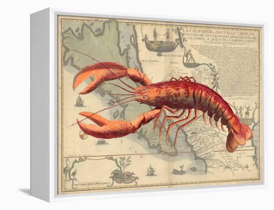 Lobster print on Nautical Map-Fab Funky-Framed Stretched Canvas