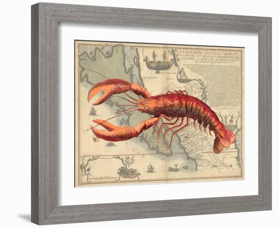 Lobster print on Nautical Map-Fab Funky-Framed Art Print