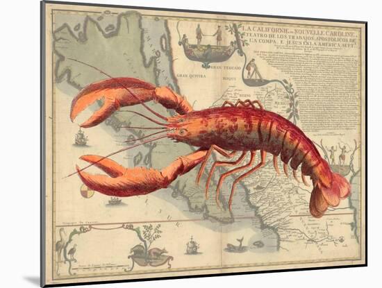Lobster print on Nautical Map-Fab Funky-Mounted Art Print