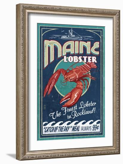Lobster - Rockland, Maine-Lantern Press-Framed Art Print