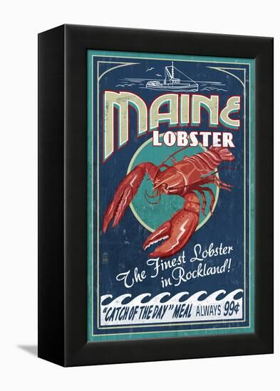 Lobster - Rockland, Maine-Lantern Press-Framed Stretched Canvas