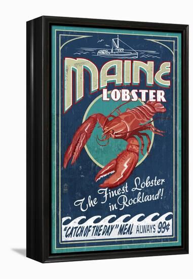 Lobster - Rockland, Maine-Lantern Press-Framed Stretched Canvas