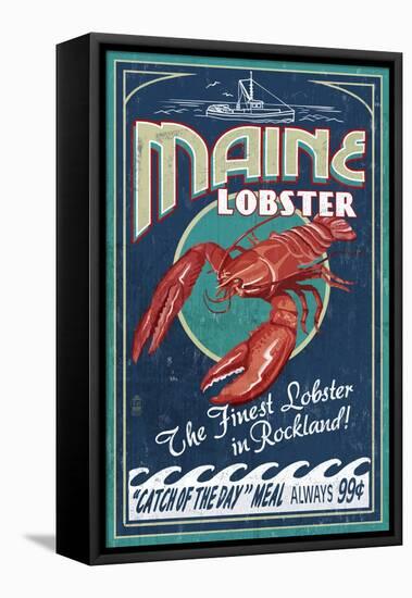 Lobster - Rockland, Maine-Lantern Press-Framed Stretched Canvas