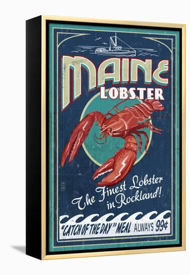 Lobster - Rockland, Maine-Lantern Press-Framed Stretched Canvas