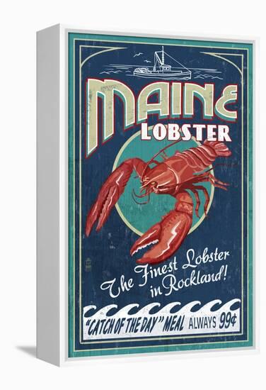 Lobster - Rockland, Maine-Lantern Press-Framed Stretched Canvas