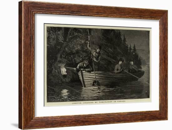 Lobster Spearing by Torchlight in Canada-null-Framed Giclee Print