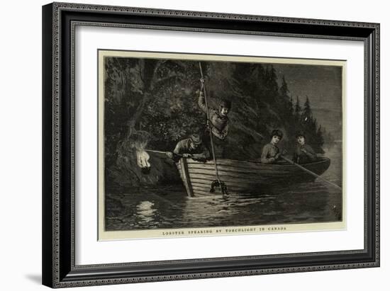 Lobster Spearing by Torchlight in Canada-null-Framed Giclee Print