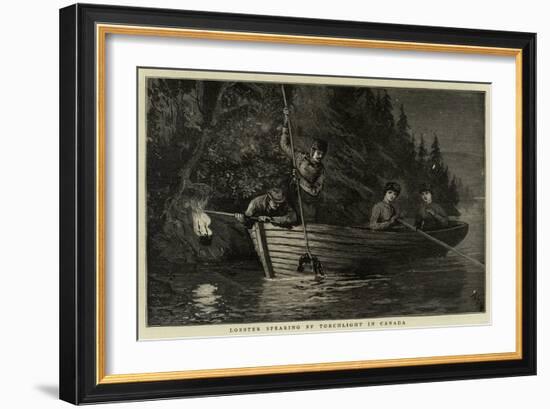 Lobster Spearing by Torchlight in Canada-null-Framed Giclee Print