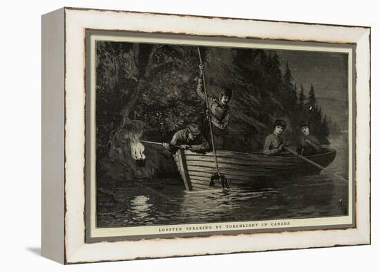 Lobster Spearing by Torchlight in Canada-null-Framed Premier Image Canvas