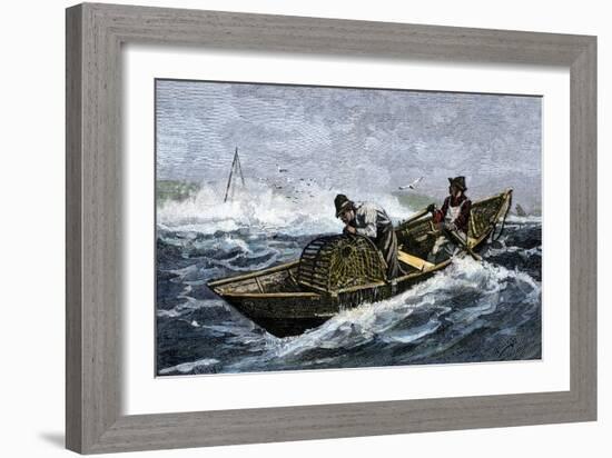 Lobstermen Hauling Traps Off the Coast of Maine, c.1800-null-Framed Giclee Print