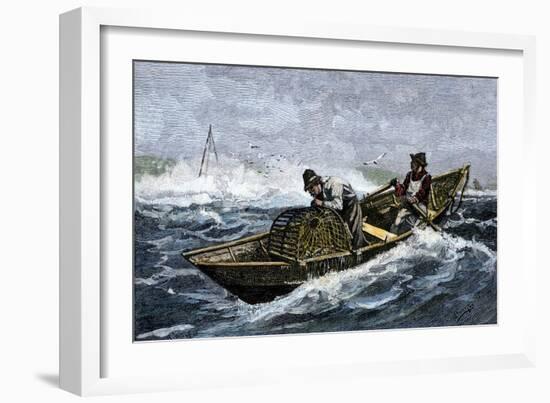 Lobstermen Hauling Traps Off the Coast of Maine, c.1800-null-Framed Giclee Print