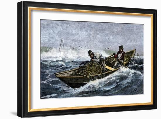 Lobstermen Hauling Traps Off the Coast of Maine, c.1800-null-Framed Giclee Print