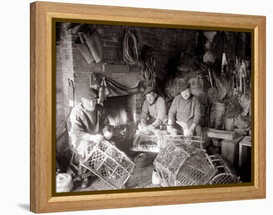 Lobstermen Repair Their Pots in Their Shanty at the West End of Bridlington Harbour, June 1936-null-Framed Premier Image Canvas