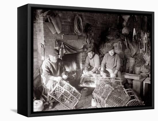 Lobstermen Repair Their Pots in Their Shanty at the West End of Bridlington Harbour, June 1936-null-Framed Premier Image Canvas