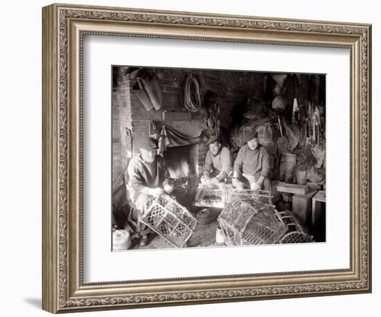 Lobstermen Repair Their Pots in Their Shanty at the West End of Bridlington Harbour, June 1936-null-Framed Photographic Print