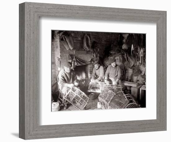 Lobstermen Repair Their Pots in Their Shanty at the West End of Bridlington Harbour, June 1936-null-Framed Photographic Print