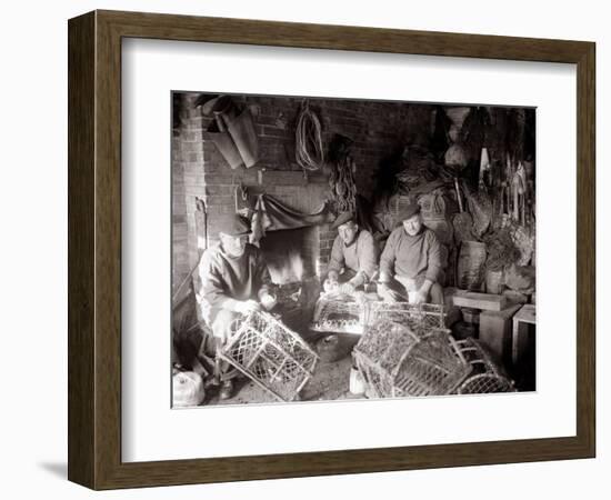 Lobstermen Repair Their Pots in Their Shanty at the West End of Bridlington Harbour, June 1936-null-Framed Photographic Print