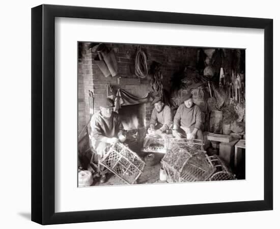 Lobstermen Repair Their Pots in Their Shanty at the West End of Bridlington Harbour, June 1936-null-Framed Photographic Print