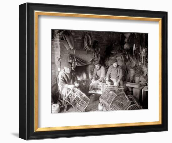Lobstermen Repair Their Pots in Their Shanty at the West End of Bridlington Harbour, June 1936-null-Framed Photographic Print