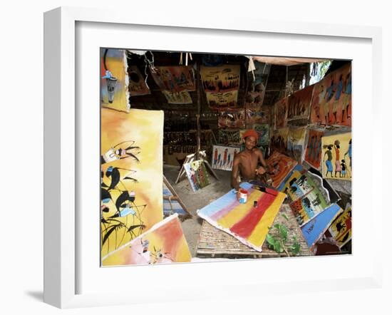 Local Artist with His Tingatinga Paintings, Zanzibar, Tanzania, East Africa, Africa-Yadid Levy-Framed Photographic Print